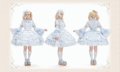 Dress Bust Hem Ruffle Sweet Accents Bow Lolita Layered with Blue Under