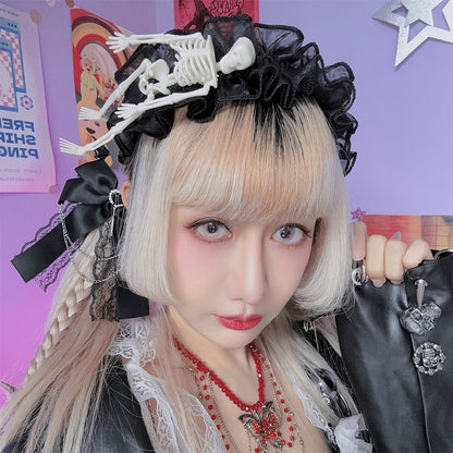 White/Black Halloween Skeleton Lace Trim KC