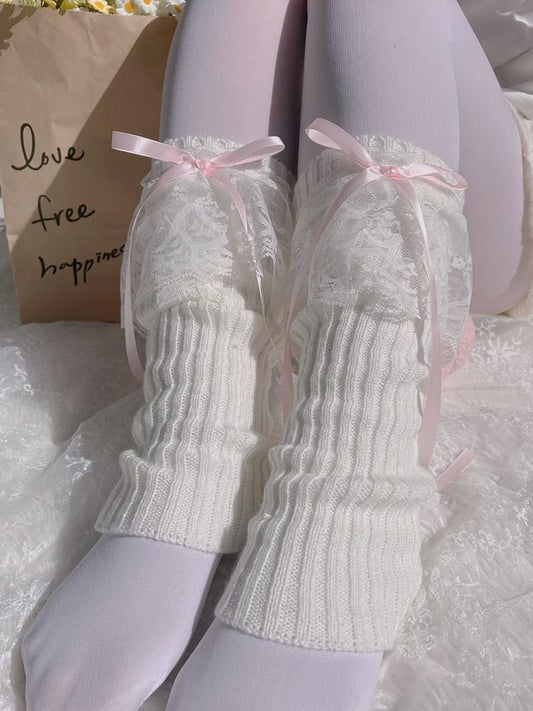 9 Colors Bowknot Lace Cuff Knitted Leg Warmers