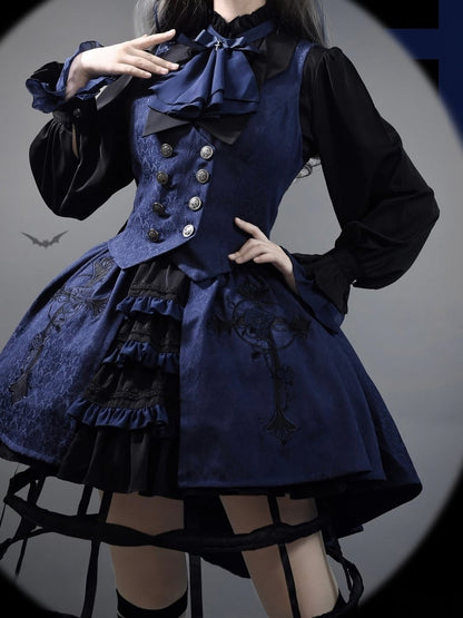 Ouji Fashion Dark Blue Waistcoat Black Butler Ciel Phantomhive Vibes