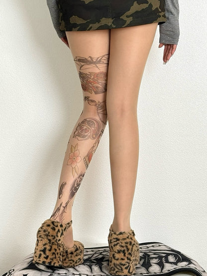 Thorns Tights Print Heart And Nude