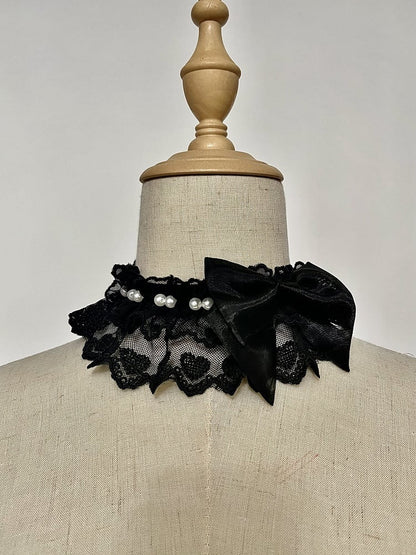 Bow Details Bead Choker / Pink Black and