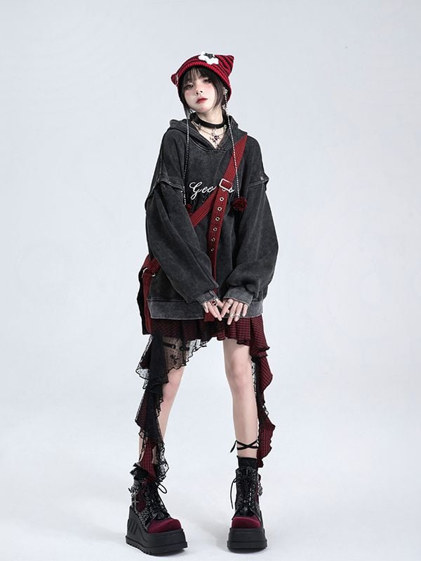 Irregular Hem Plaid Skirt Music Festival Outfits