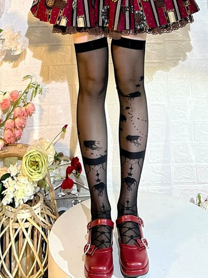 Black Semi-sheer Lolita Over Knee Stockings