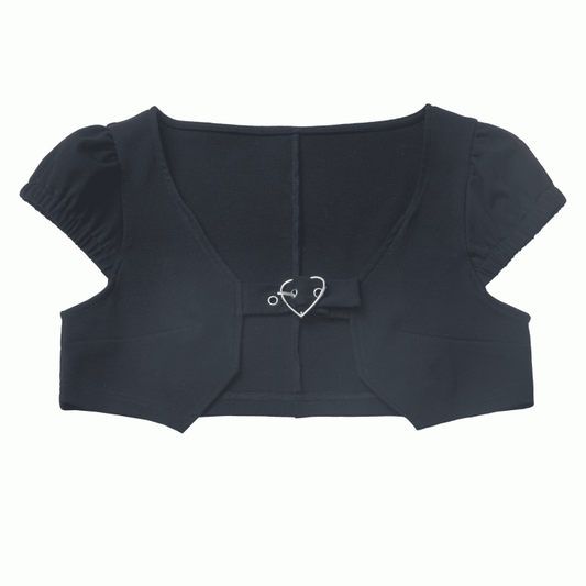 Top Cropped Short Heart Buckle Black Sleeves