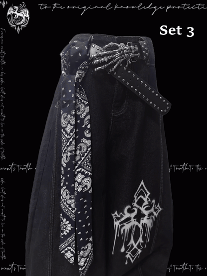 Dunkelblaue Jeans mit weitem Bein und Kreuzmuster