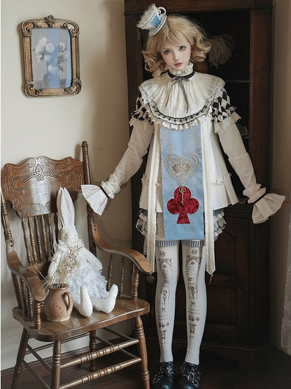 Train Ouji Fashion + Poker Shorts+ in Vibes Light Wonderland Card Outfit-Shirt Collar Detachable Theme Alice Blue
