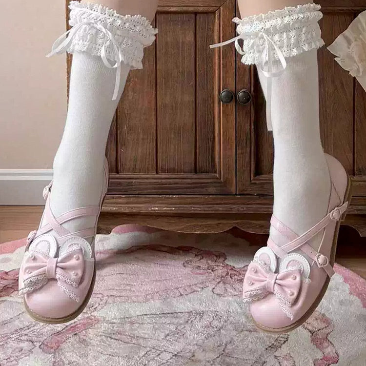 Pink Ear Top Bunny Bow Crisscross at Beaded Design Decorated