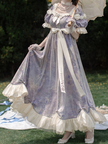 Classic Empire Maxi Piece Purple Lolita Oil One Elegant Waist Painting Dress Print