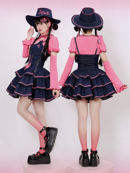 Pink Heart-shaped Cutout Top with Detachable Sleeves