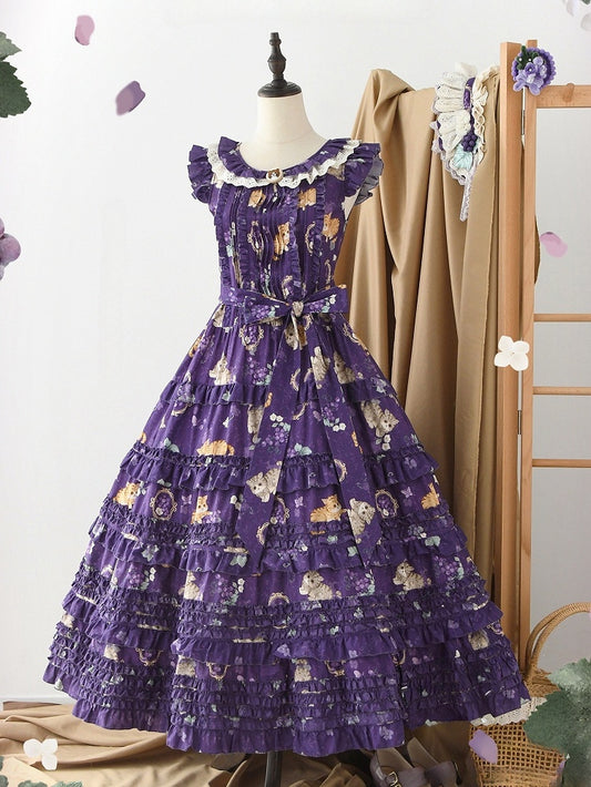 Fashion Skirt Lolita and Print Purple House Jumper Grape Length Dress Changeable Pink Kitty
