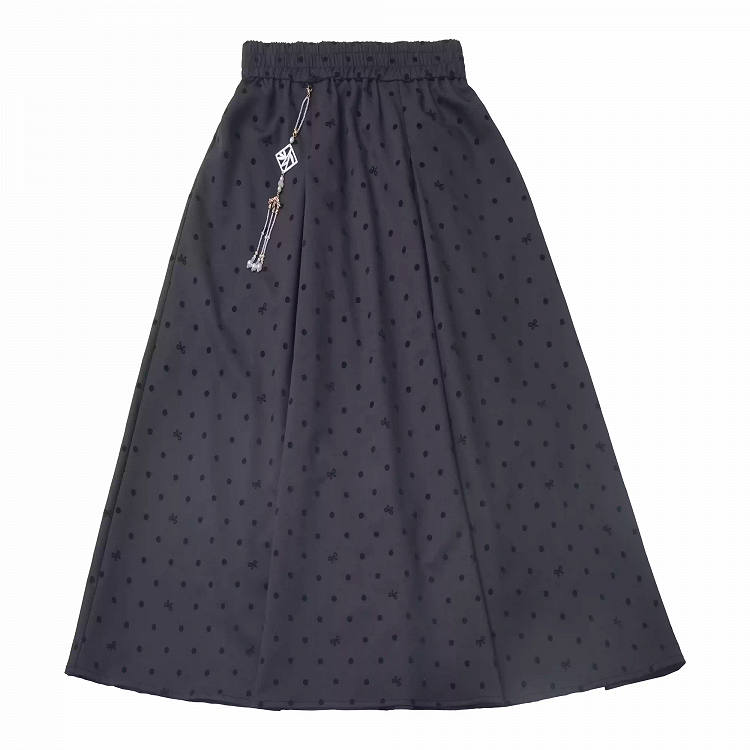 Gepunkteter Rock mit Quastenanhänger, schwarzer elastischer Bund, Cheongsam-Stil