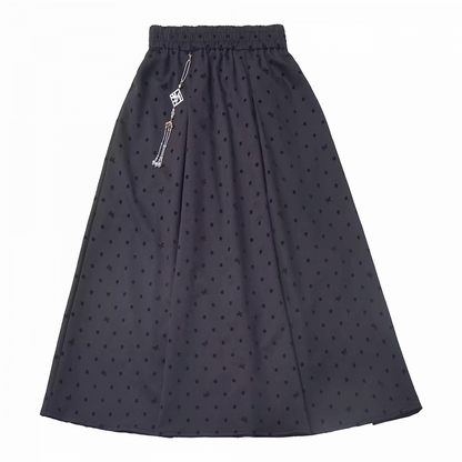 Gepunkteter Rock mit Quastenanhänger, schwarzer elastischer Bund, Cheongsam-Stil