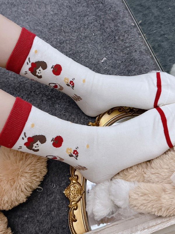 Print and Calf With Apple White Socks Options Floral 4