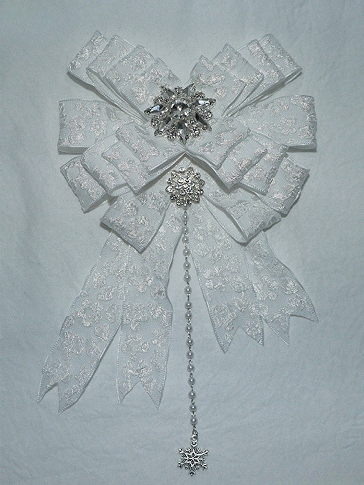 Snow Accents White Charm Hairclip/Brooch Beaded And Rhinestone with Bowknot Lolita Gothic