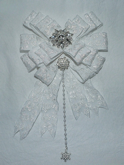 Snow Accents White Charm Hairclip/Brooch Beaded And Rhinestone with Bowknot Lolita Gothic