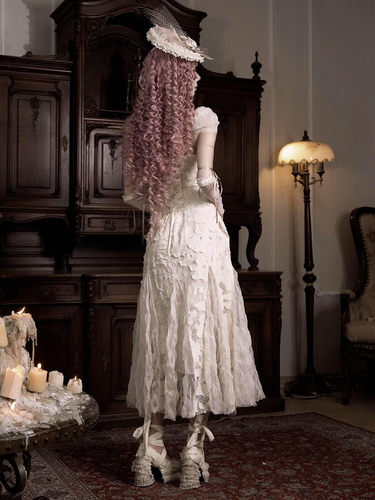 Cream Bows Heart Cutout Light Dress Goth Pink Romantic Slip Summer