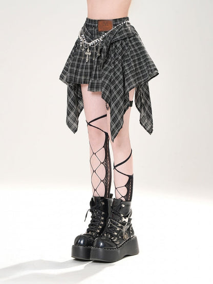 Black Handkerchief Hem Plaid Skirt