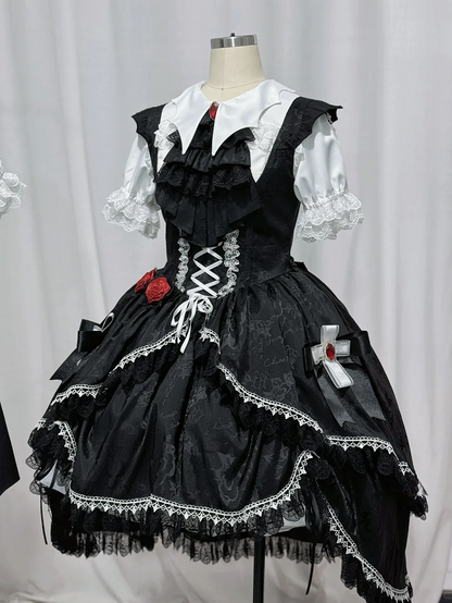 Skirt Straps Dress Bat Gothic Black Lolita Shaped Wing High-low Shoulder