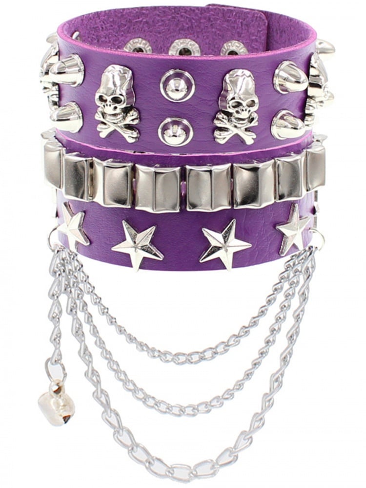 Skeleton and Star Detail Punk Bracelet