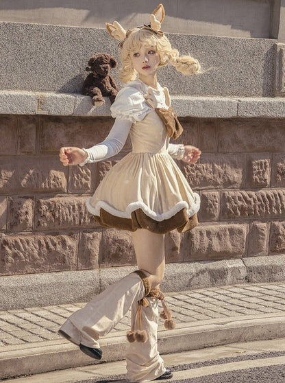Leg Suspender + Skirt Cape Brown Fur Warmers Fur