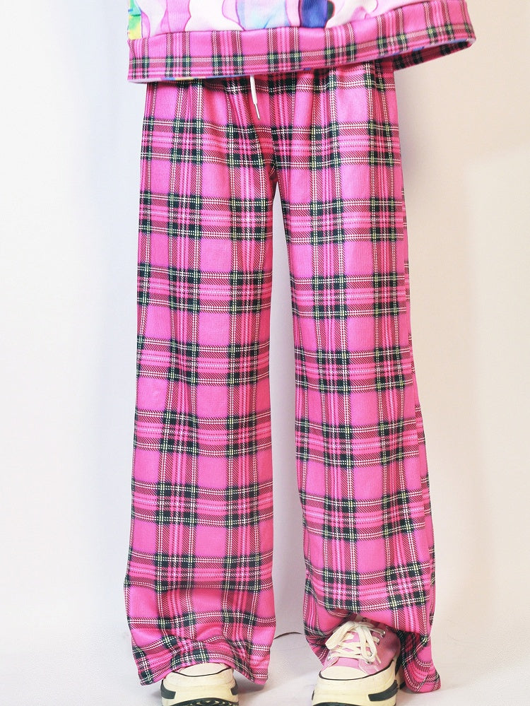 Version Pattern Rose Plaid Wide-leg Pants Gyaru Red Fashion Thicken Cut