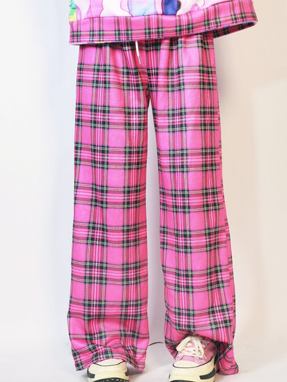 Version Pattern Rose Plaid Wide-leg Pants Gyaru Red Fashion Thicken Cut