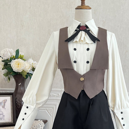 Brown Foldover Collar Ouji Fashion Waistcoat