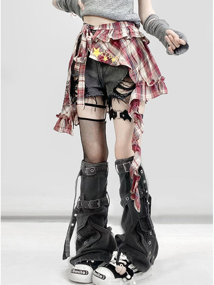 Raw Denim Holes Shorts Bittersweet Distressed Hem Gray