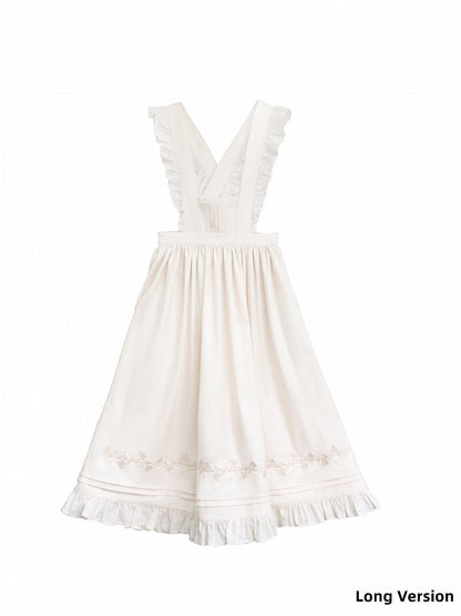 Floral Apron Version Short/Long Embroidery White