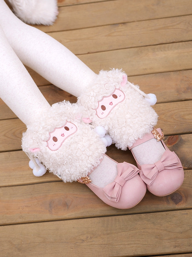 With White Plush Leg Warmers Lamb Pompon