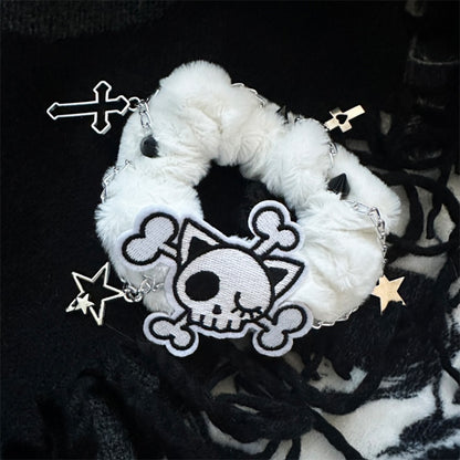 Black and White Skeleton Gothic Plush Scrunchie