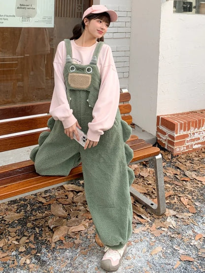 Cute Dinosaur Green Plush Overalls