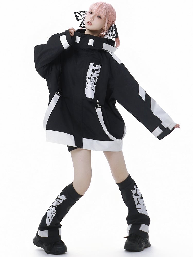 Schwarz-weiße Shorts im Jirai Kei Colorblock-Design