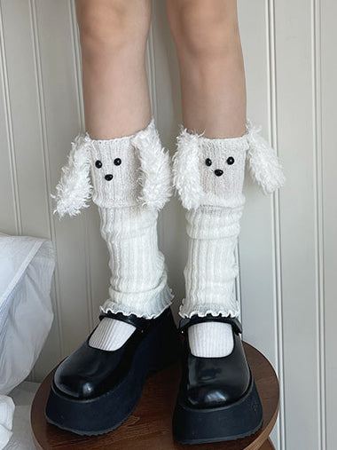 Grey Cute Puppy-shaped Knitted Cartoon Leg Warmers