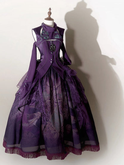 Purple Snake Print Lolita Skirt with Irregular Embroidered Overlay