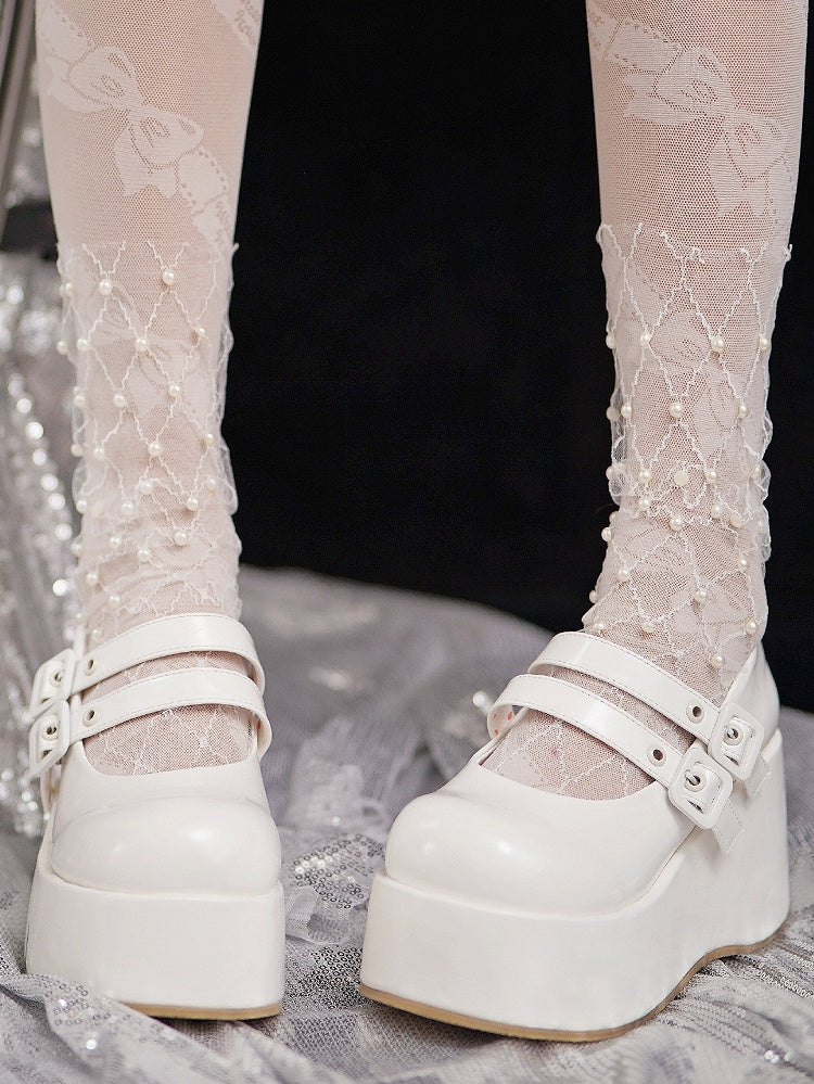 Sweet Straps White Platforms Buckle PU Lolita Dual with