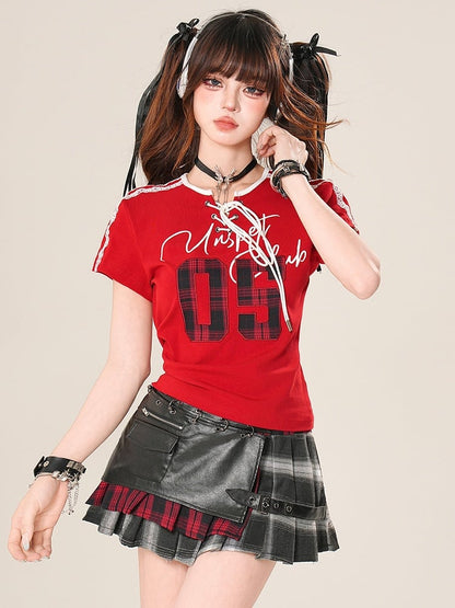 Bittersweet Pattern Skirt Plaid Black Pleated Decorated Buckle