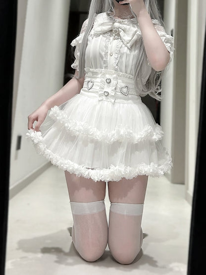 Bluse Kei Jirai Weiß / Knöpfe mit schwarzem Herz