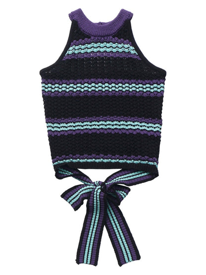 Black and Purple Green Halter Neck Knit Vest