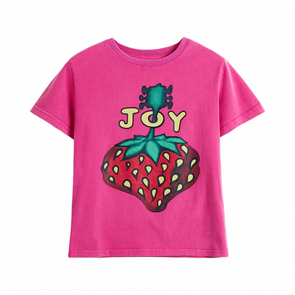 Vintage T-Shirt Rose Rot Rundhals Erdbeerdruck