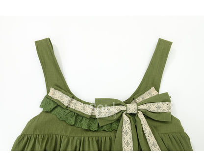 with Detachable Sweet Ruffle Green Overall Dress Hem Bowknot