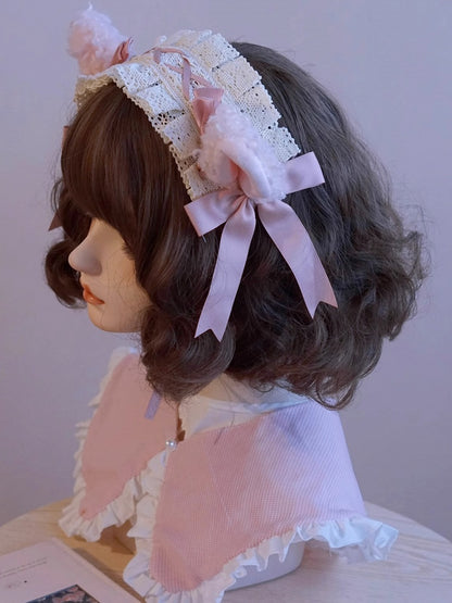 Details Hairband Pink/Beige Lace Sheep Bowknot Trim Ear