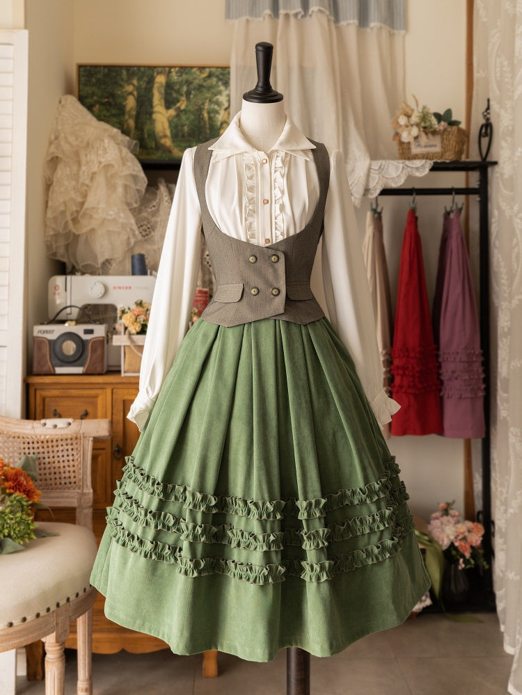 Green Ruffle Trimming Classic Lolita Skirt