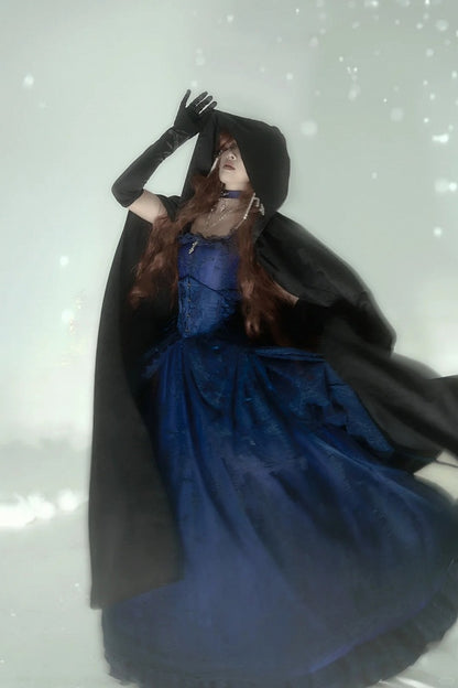Black Kuro Gothic Lolita Hooded Cloak