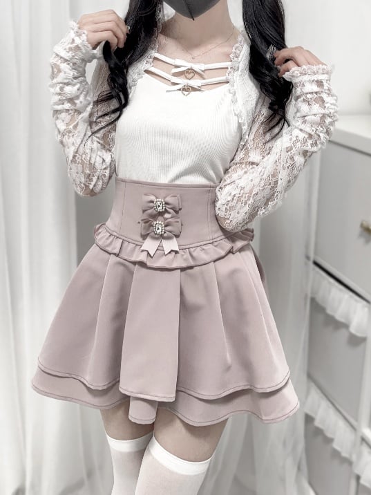 Bowknots Jirai Kei Black/White Neckline Lace Sleeves Top