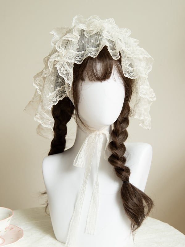 White Floral Lace Trim Scarf Print