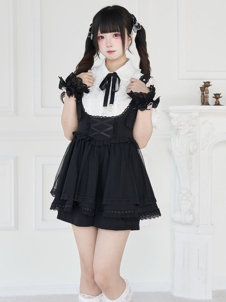 Overall Dress Adjustable Black Kei Basque Buckle Waist Straps Shoulder Jirai