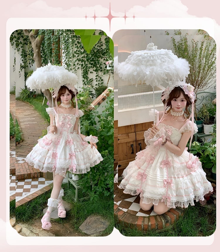 Akzente rosa Pullover Lolita Rock und Prinzessin süße weiße Schleife