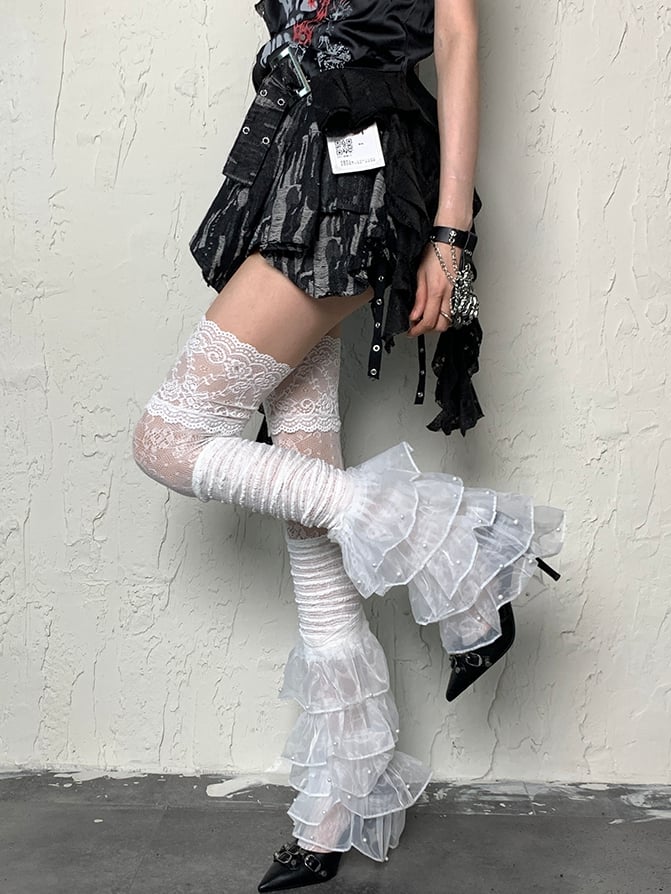 Stockings Bittersweet Floral Over-knee White Pattern